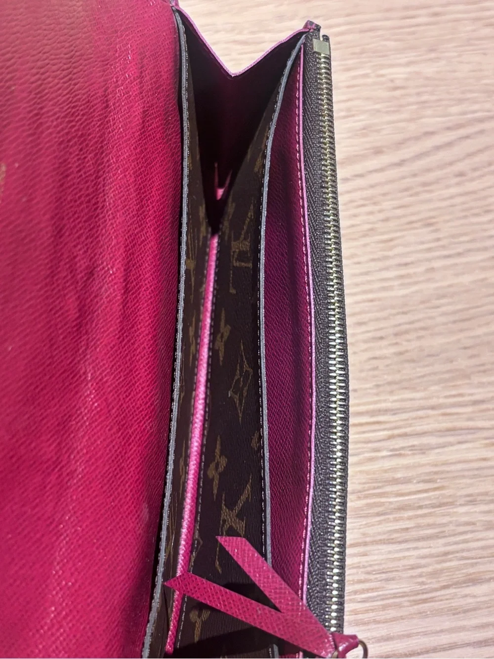 Louis Vuitton Emily Monogram Canvas Brown Flap Wallet Fuchsia